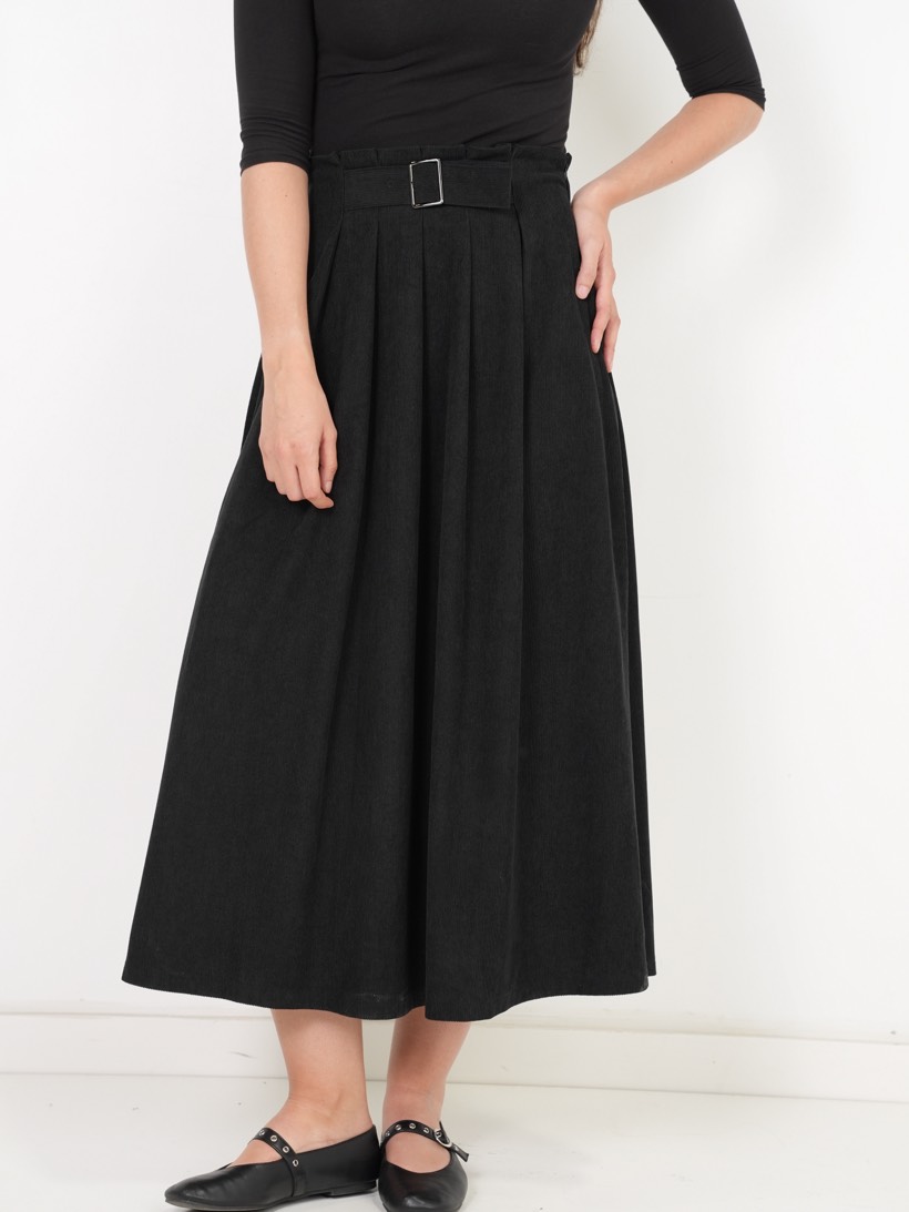Belted maxi in black taffeta