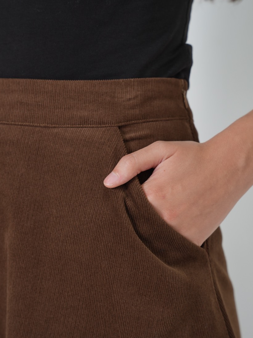 Pocket detail in chestnut corduroy