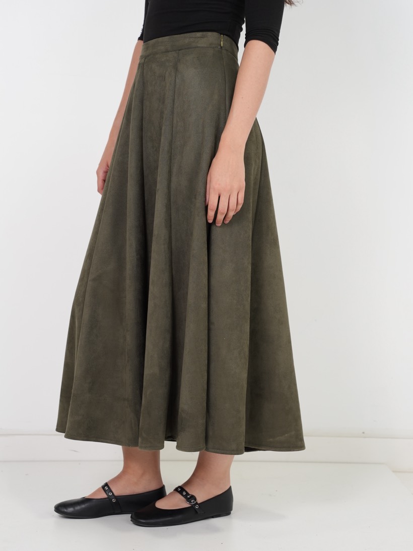A-line maxi in moss suede
