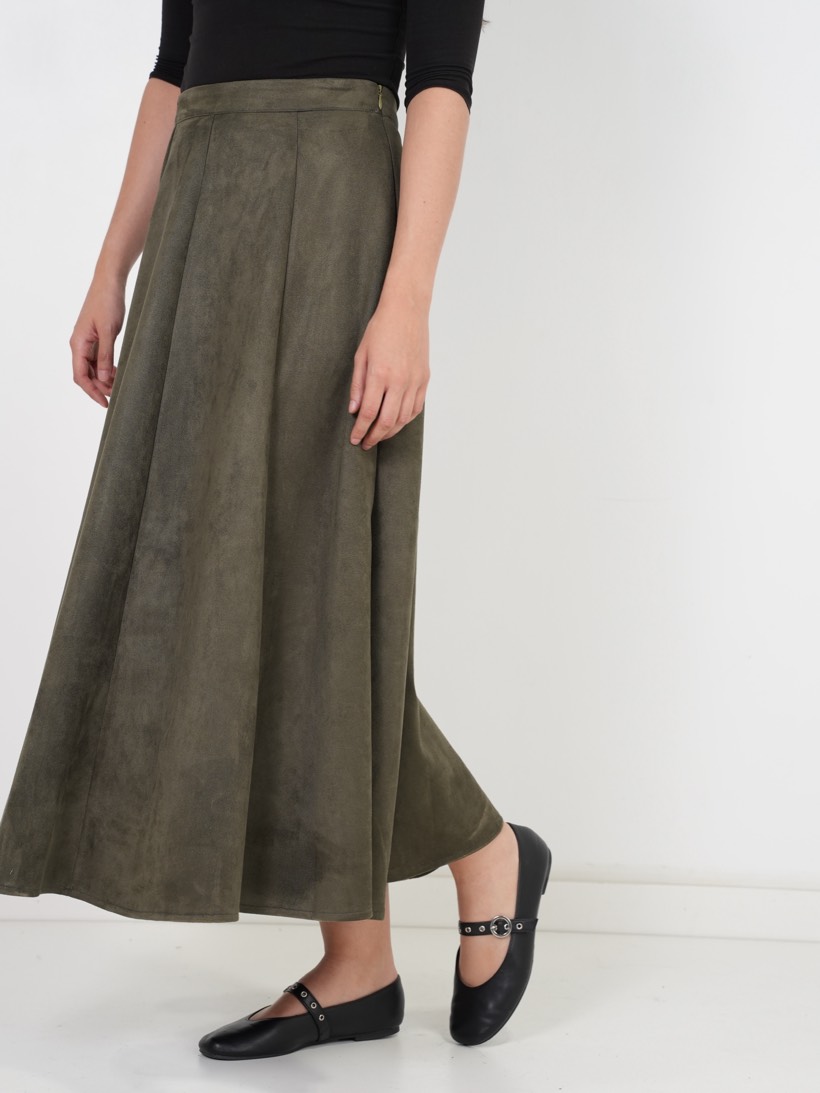 A-line maxi in moss suede