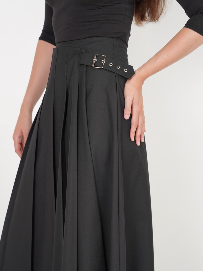 Belted pleat maxi in charcoal