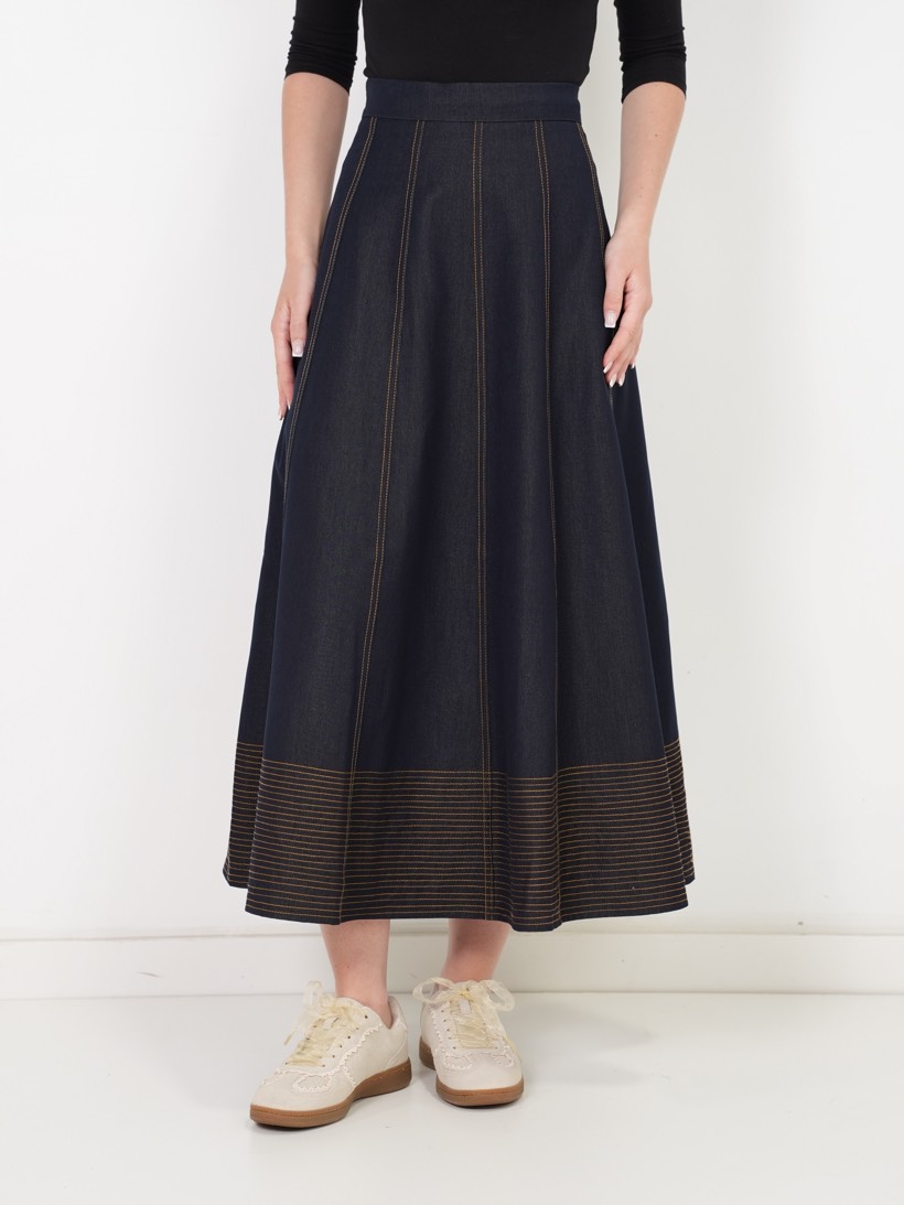 Border-hem maxi in navy & walnut